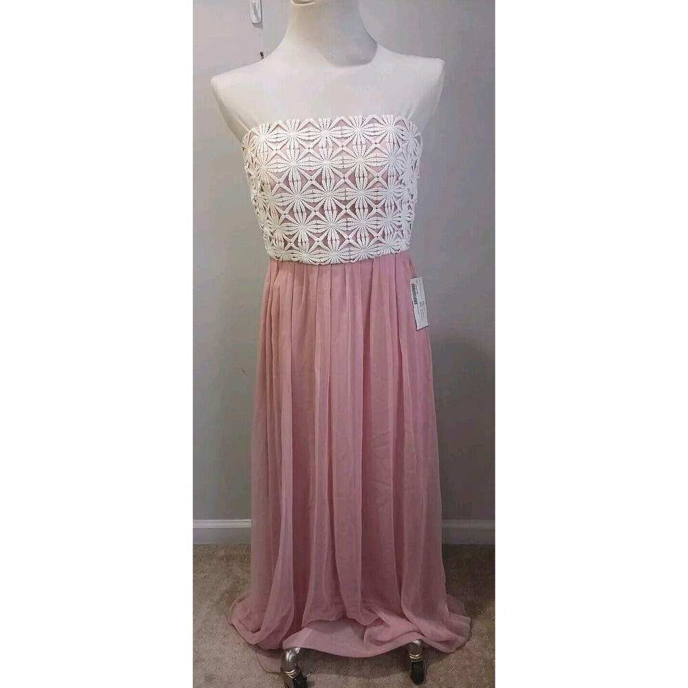 Lela Rose Daisy Lace Crinkle Chiffon Ivory Rose Strapless Dress Size 8 New Tags